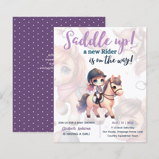 Dressage Rider Baby Girl Shower Horse Rider on Way (Front/Back)