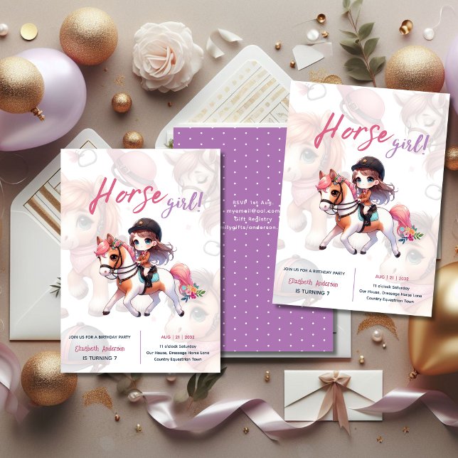 Dressage Rider Horse Girl Birthday Party Invitation (Creator Uploaded)
