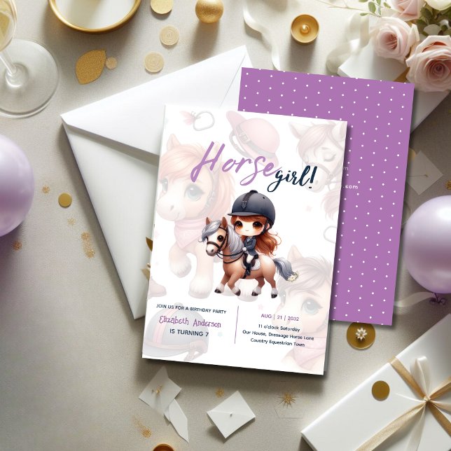 Dressage Rider Horse Girl Birthday Party Invitation (Creator Uploaded)