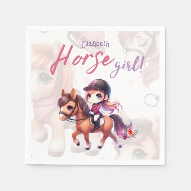 Dressage Rider Horse Girl Birthday Party Napkin (Front)