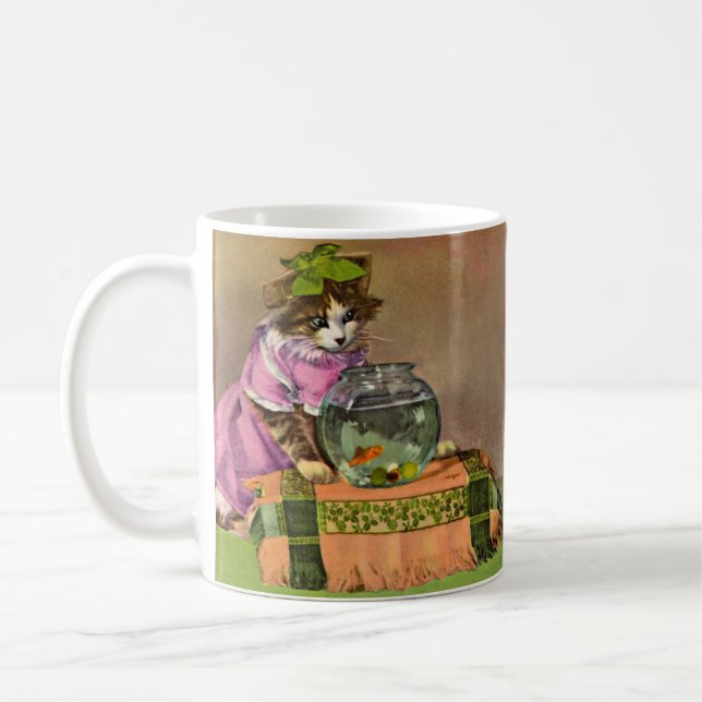 dressed cat and fish bowl coffee mug (Left)