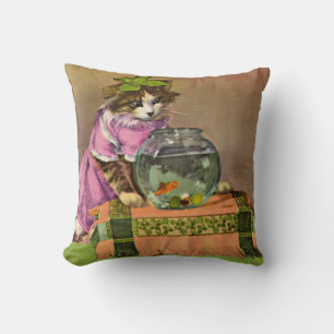 dressed cat and fish bowl cushion