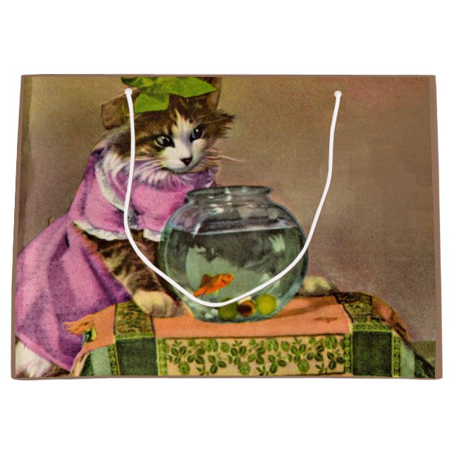 dressed cat and fish bowl large gift bag (Front)