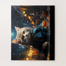 Dressed Cat at Cafe by Night