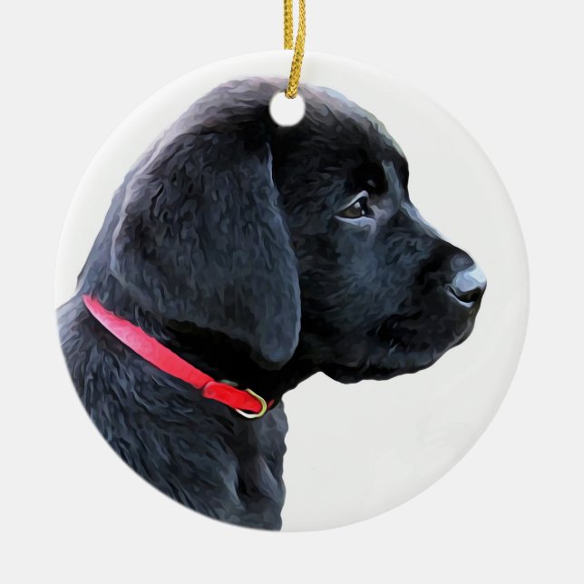 Dressed in Red - Black Lab Ceramic Tree Decoration (Front)