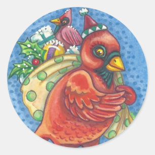 DRESSED IN RED SANTA, CHRISTMAS CARDINAL STICKERS