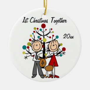 Dressed Up Couple With Dog Personalised Ornament