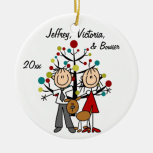 Dressed Up Couple With Dog Personalised Ornament