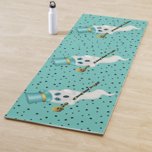 Dressed up Ghost Aqua Top Hat Fancy Cane Stars Yoga Mat