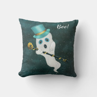 Dressed up Ghost in Night Sky Top Hat Skull Cane Cushion