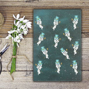 Dressed up Ghosts Floating in Night Sky Top Hats Tissue Paper