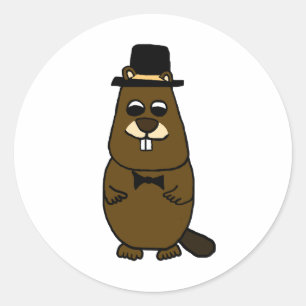 Dressed up Groundhog Classic Round Sticker