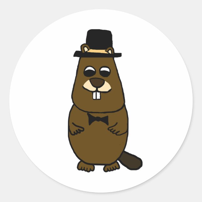 Dressed up Groundhog Classic Round Sticker (Front)