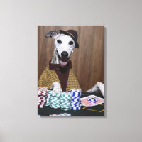 Dressed up Whippet dog at gambling table