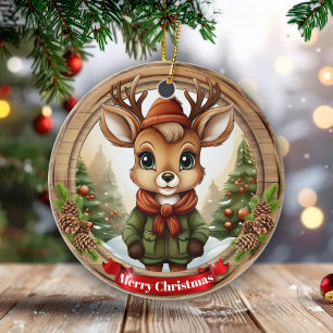 Dressed whimsical Reindeer Fun Holiday Season 🦌🎄 Ceramic Tree Decoration
