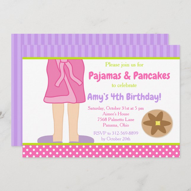 Dressing Gown Pyjamas and Pancakes Party Invitation (Front/Back)