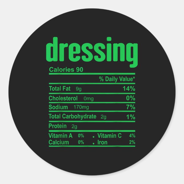 Dressing Nutrition Facts Family Matching Christmas Classic Round Sticker (Front)