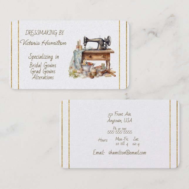Dressmaker Bridal Gowns Grad Gowns Business Card (Front/Back)