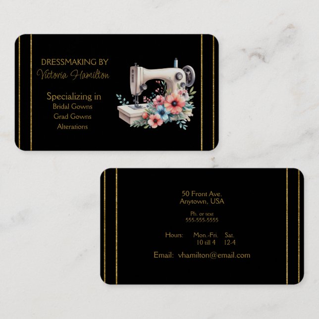 Dressmaker Bridal Gowns Grad Gowns Business Card (Front/Back)