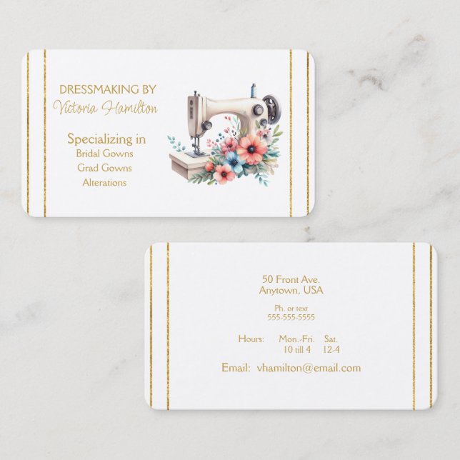 Dressmaker Bridal Gowns Grad Gowns Business Card (Front/Back)
