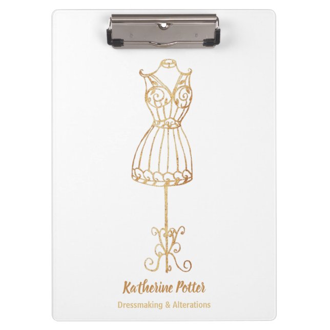 Dressmaker Seamstress Gold Glitter Mannequin Clipb Clipboard (Front)