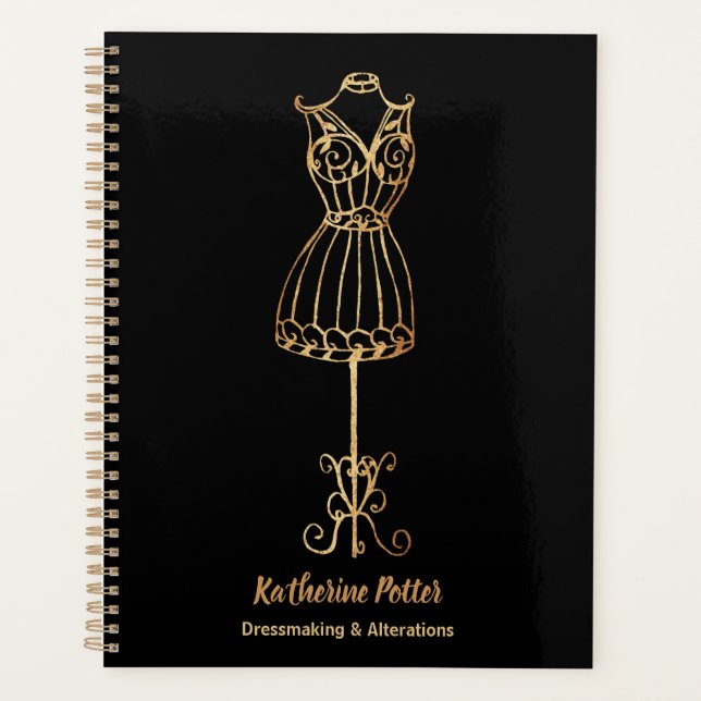 Dressmaker Seamstress Gold Glitter Mannequin Planner (Front)