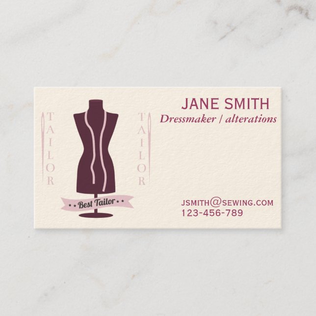 Dressmaker, Sewing, tailor professional Business Card (Front)