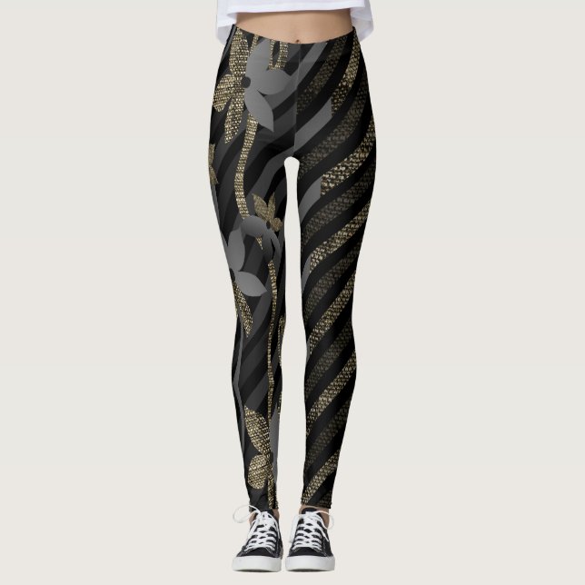 Dressy and Casual Flower Diagonal Leggings (Front)