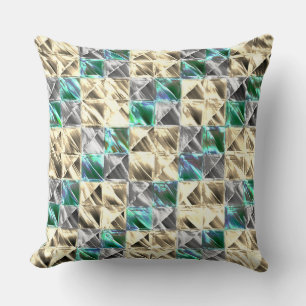 Dressy mint, beige and silver tiles or stained Cushion