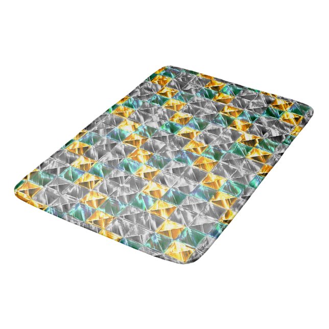 Dressy mint, golden and silver tiles or stained   Bath Mat (Angled)