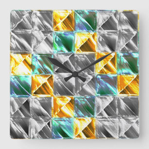 Dressy mint, golden and silver tiles or stained Square Wall Clock