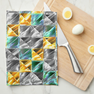  Dressy mint, golden and silver tiles or stained   Tea Towel