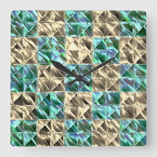 Dressy mint green to beige tiles or stained chess square wall clock
