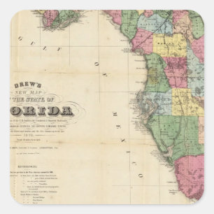 Drew's New Map Of The State Of Florida Square Sticker