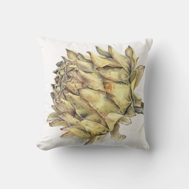 Dried artichoke heart watercolor gouache art cushion (Front)