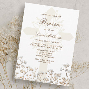 Dried Baby's Breath Baptism Invitation