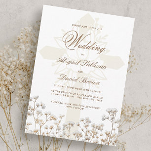 Dried Baby's Breath Religious Wedding Invitation