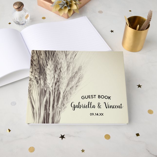Dried Barley Country Farm Wedding Guest Book (Front Open)