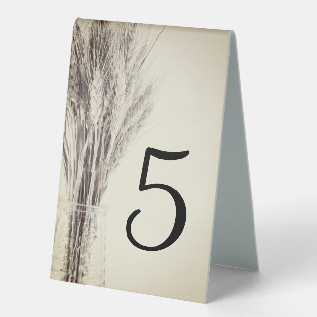 Dried Barley in Bottle Farm Wedding Table Numbers (Front)