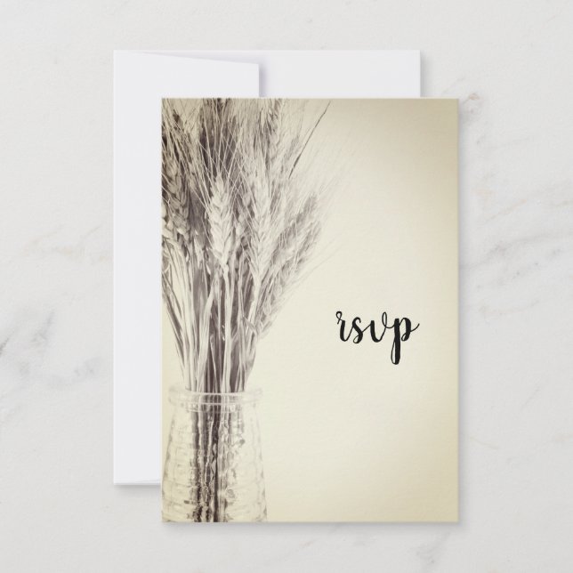 Dried Barley Milk Bottle Country Farm Wedding RSVP (Front)