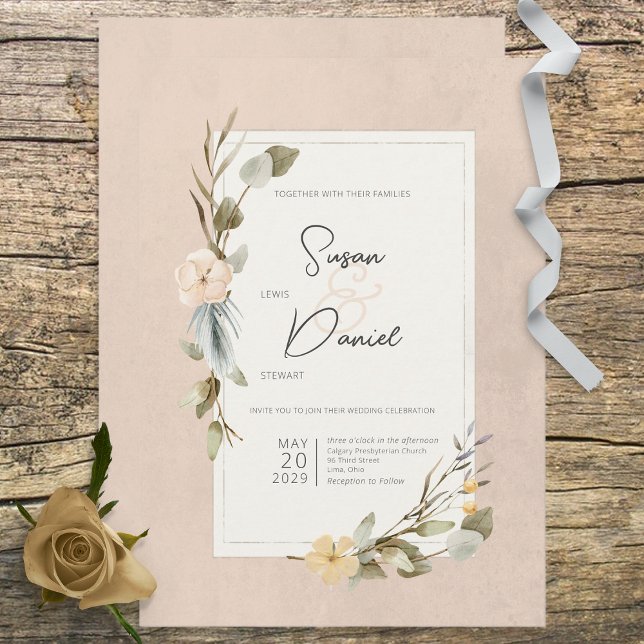 Dried Boho Floral Frame Blush Wedding Invitation (Creator Uploaded)