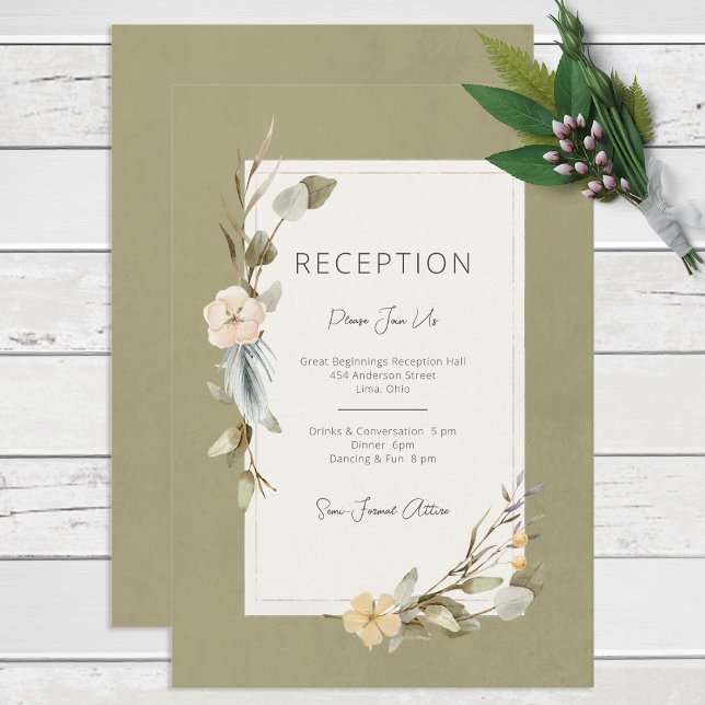 Dried Boho Floral Frame Sage Reception Wedding Enclosure Card (Creator Uploaded)