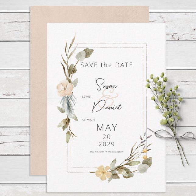 Dried Boho Floral Frame Wedding Save The Date (Creator Uploaded)