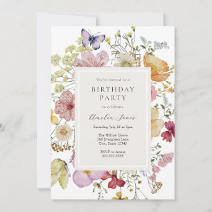 Dried Boho Wildflowers Birthday Girl Invitation
