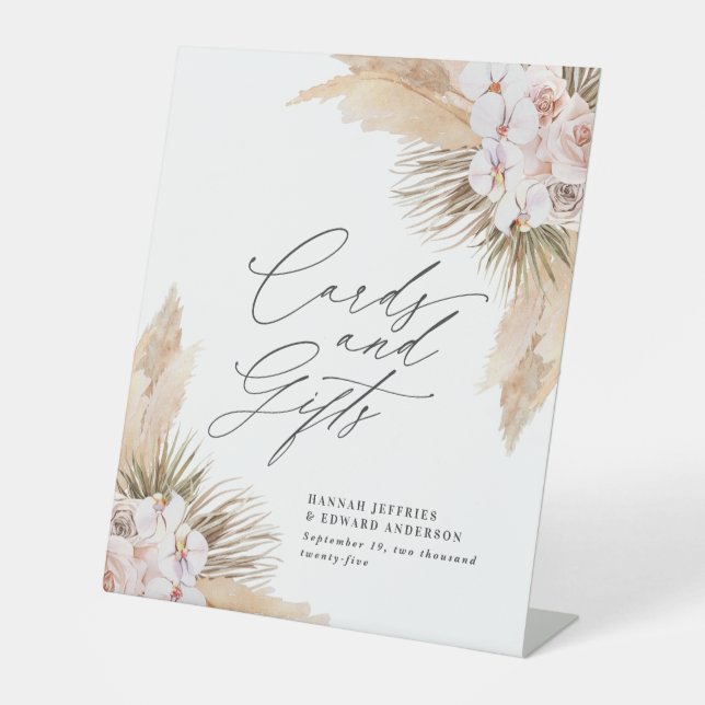 Dried botanical pampas natural botanical rustic pe pedestal sign (Front)