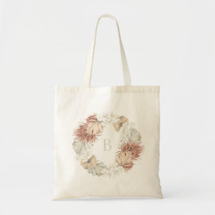Dried Botanical Wreath Monogram Tote Bag