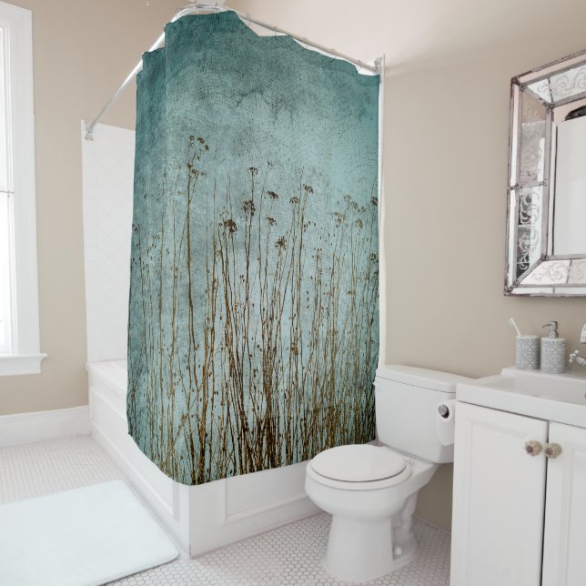 Dried Fall Plants Rustic Green Blue Brown Shower Curtain (In Situ)