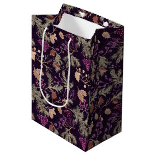 Dried Floral and Gold Coloured Leaves Medium Gift Bag
