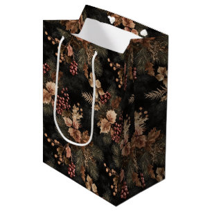 Dried Floral and Gold Coloured Leaves Medium Gift Bag