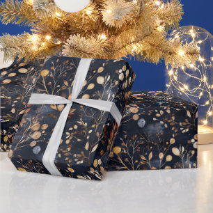 Dried Floral and Gold Coloured Leaves Wrapping Paper